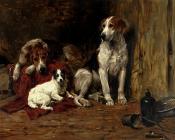 Hounds And A Jack Russell In A Stable - 约翰·伊姆斯